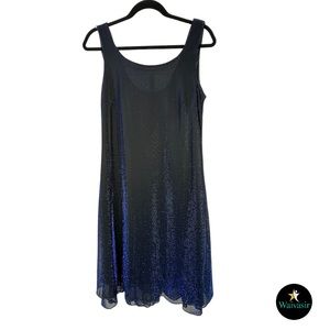 90s Metallic Royal Blue Black Sleeveless Scoop Neck Mini Dress